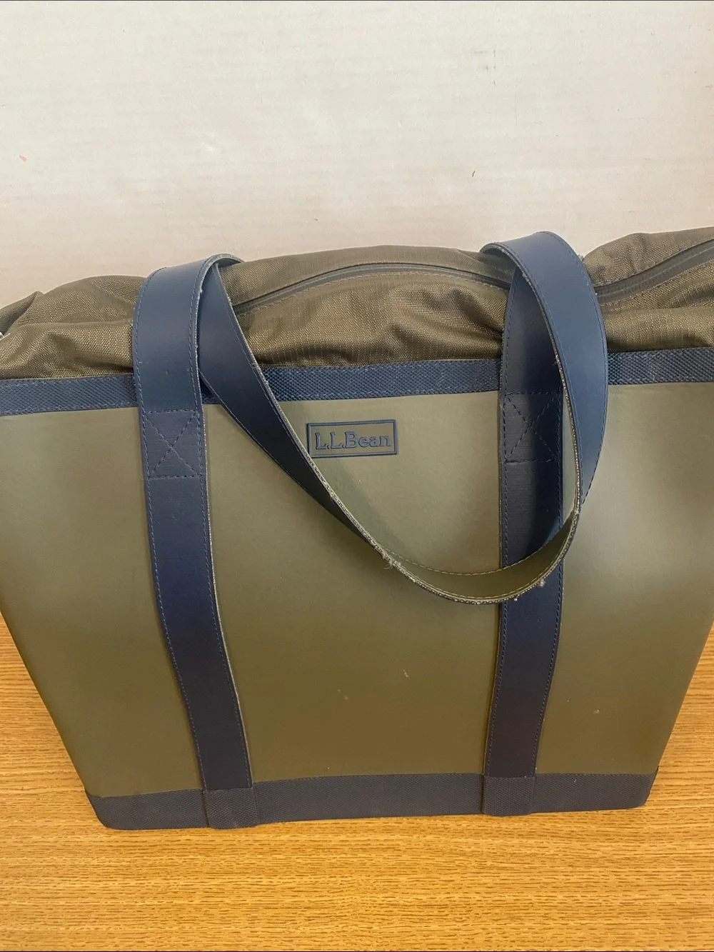 L.L. Bean Olive Green and Navy Waterproof Boat & Tote Bag